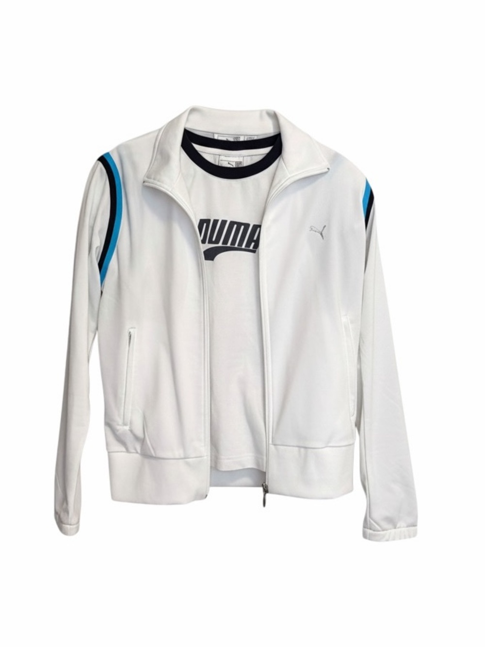 Puma Women’s Track Jacket + T-Shirt Set | White/Blue/Black | Medium - Picture 10 of 13